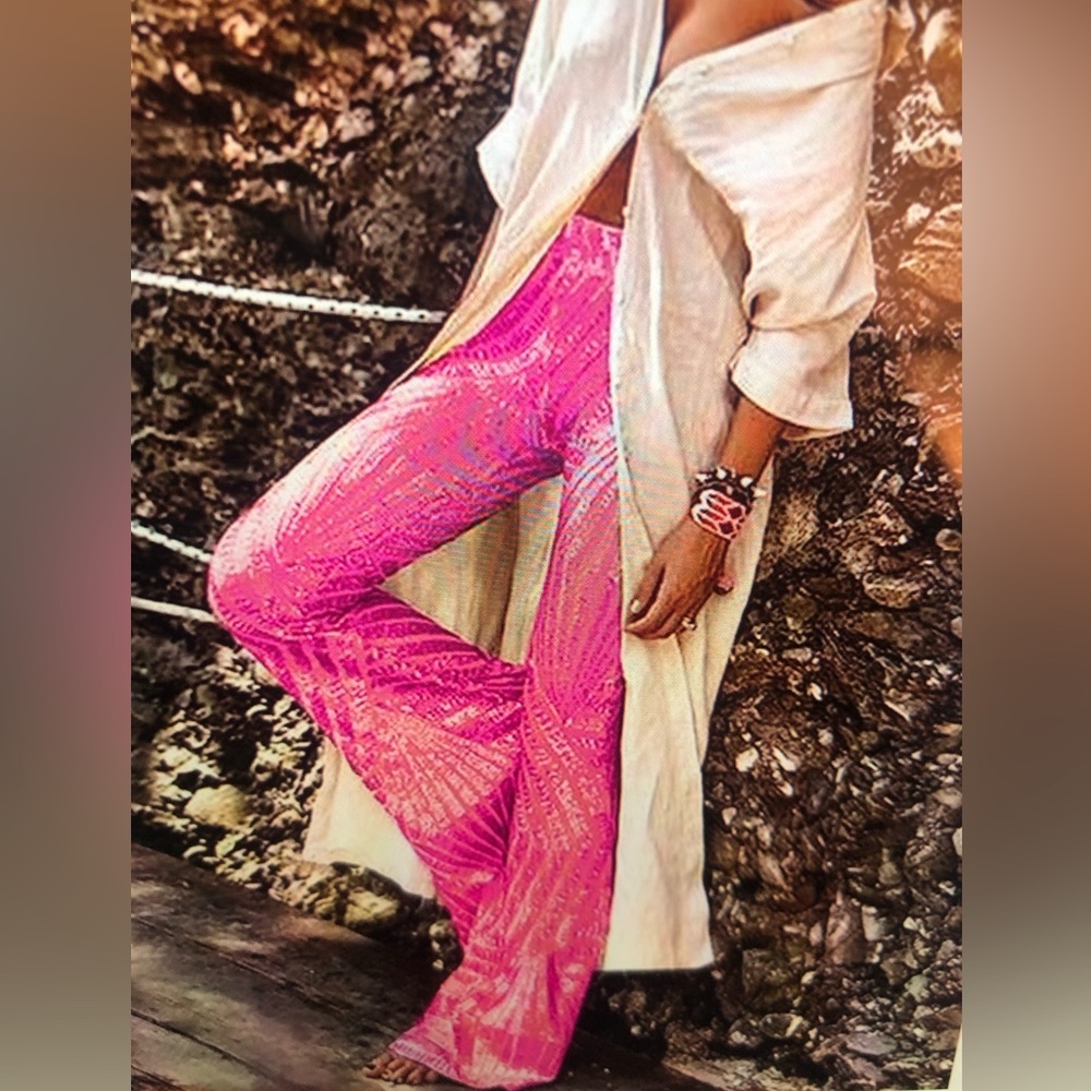 Hot Pink/Magenta Sequins Pants Flare & Bell Bottom Boho Chic (New!)
